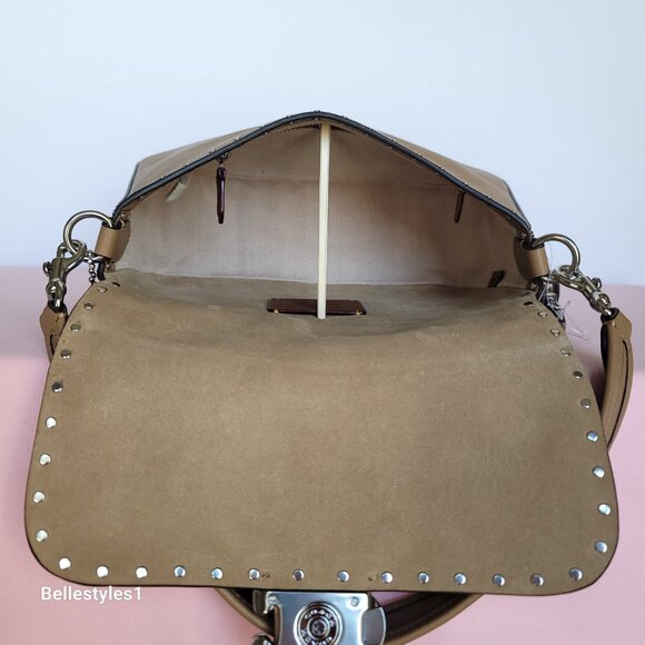 COACH Tabby Soft Suede & Leather Shoulder Bag With Rivets And Tooling- Peanut⭐ - Picture 13 of 16